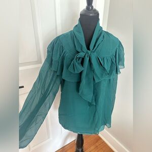 NWT J. Crew Collection Teal Blouse with Ruffle and Bow small $168